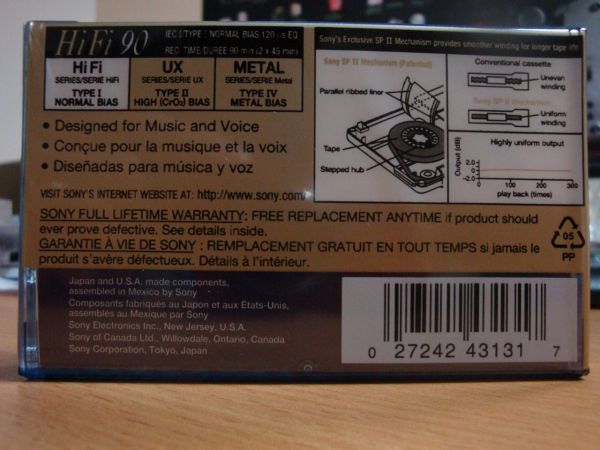 Аудиокассета Sony Hi-Fi 90 (Американский рынок) (1996-1997г.)