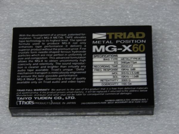 Аудиокассета TRIAD MG-X 60 (US) (1986 - 1987 Г.)