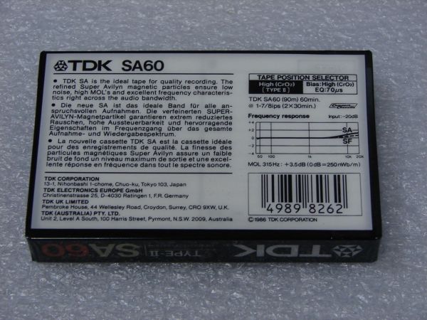 Аудиокассета TDK SA 60 (EU) (1986 - 1987 г.)