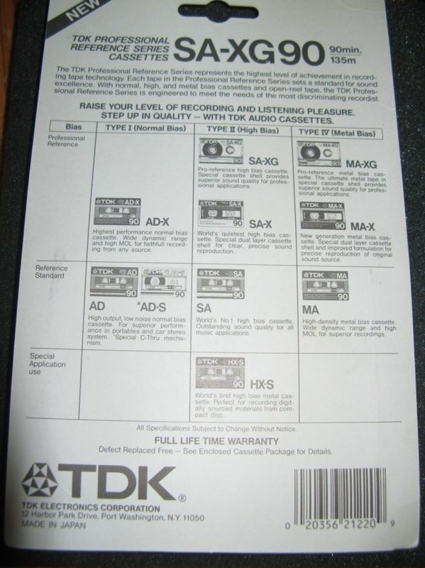 Аудиокассета TDK SA-XG 90 (US) (1985 - 1986 г.)