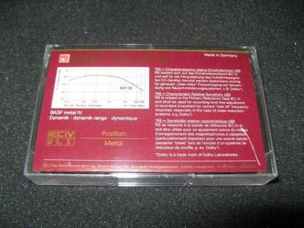 Аудиокассета BASF Metal IV 120 (Used) (EU) (1985 - 1987 г.)